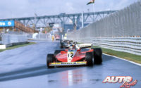 Gilles Villeneuve, al volante del Ferrari 312 T3, durante los entrenamientos en mojado del GP de Canadá de 1978, disputado en el circuito Isla de Notre Dame en Montreal.