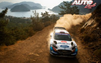 Gus Greensmith, al volante del Ford Fiesta WRC, durante el Rally de Turquía 2020, puntuable para el Campeonato del Mundo de Rallies WRC.